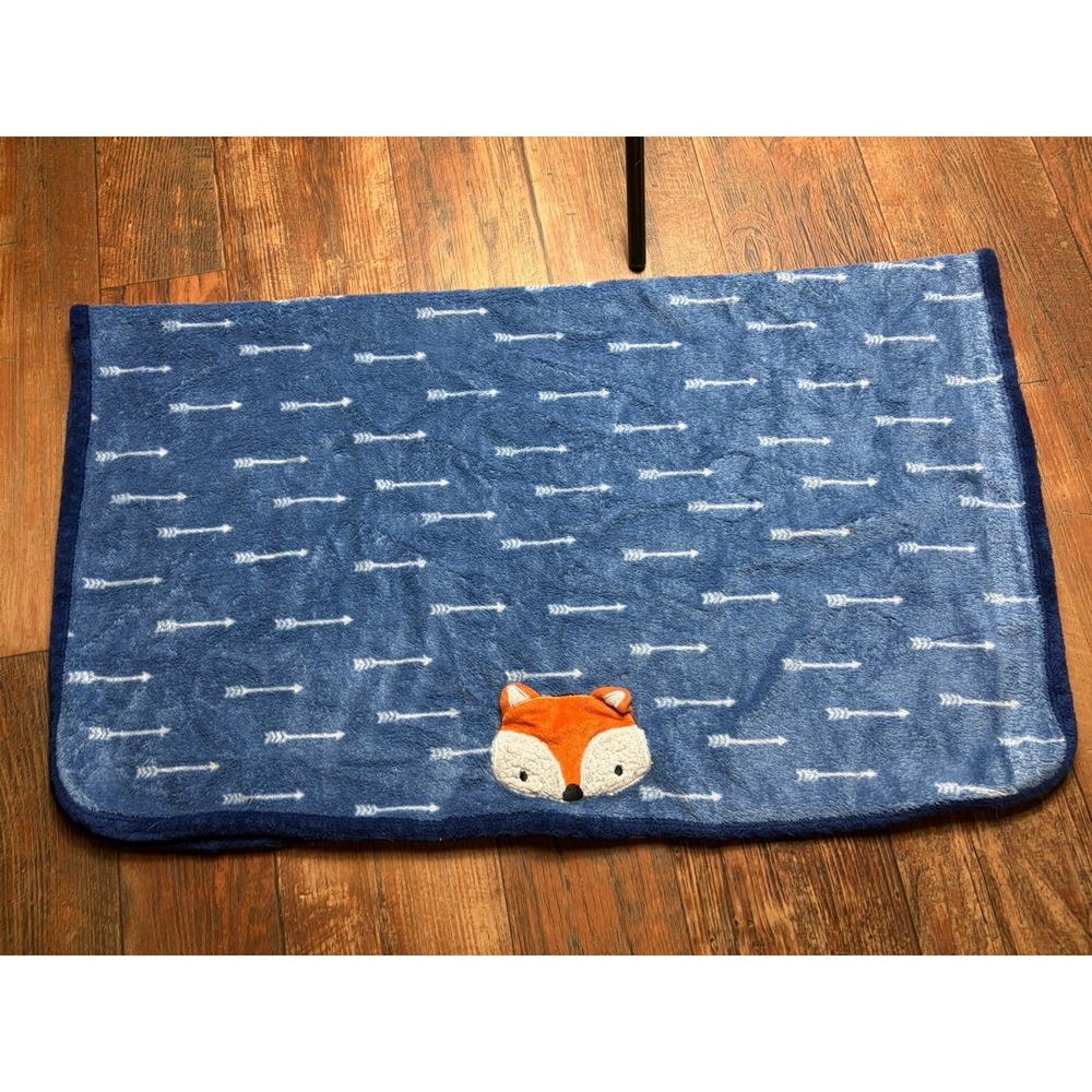 Parents Choice Fox Applique Baby Blanket Blue Arrows Plush Security Lovey 30x40